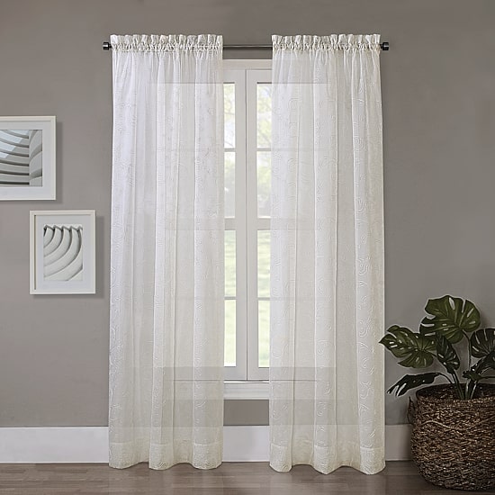 Regal Home Embroidered Voile Rod Pocket Embroidered Sheer Single Curtain Panel