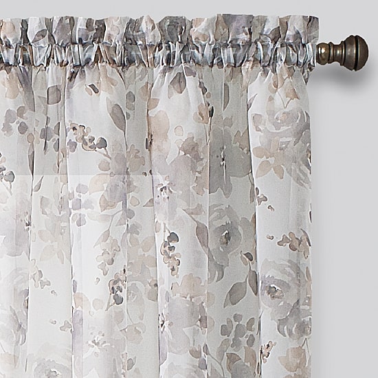 Regal Home Floral Printed Voile Rod Pocket Sheer Single Curtain Panel