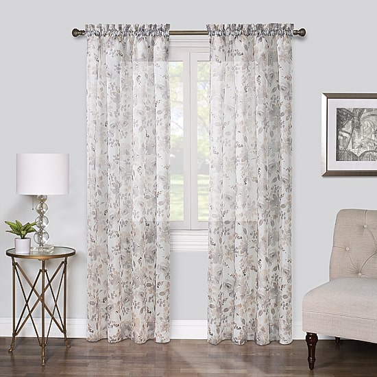 Regal Home Floral Printed Voile Rod Pocket Sheer Single Curtain Panel