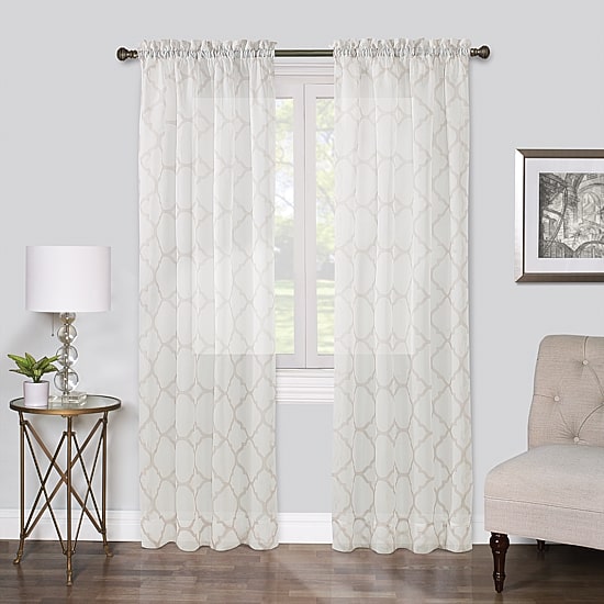 Regal Home Fret Printed Voile Rod Pocket Sheer Single Curtain Panel