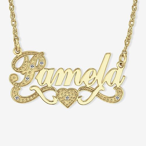 Personalized Diamond-Accent 14K Gold Over Sterling Silver Name Necklace, One Size, Yellow