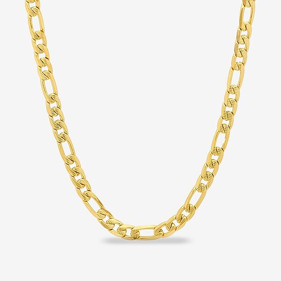 Steeltime Mens 18K Gold Over Stainless Steel Hypoallergenic 24 Inch Figaro Chain Necklace