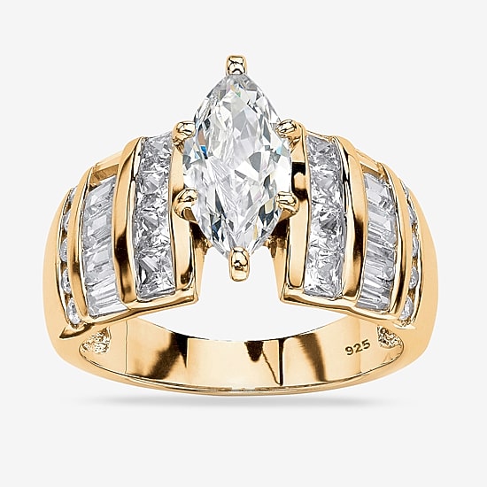 DiamonArt® Womens 3 3/4 CT. T.W. White Cubic Zirconia 14K Gold Over Silver Engagement Ring