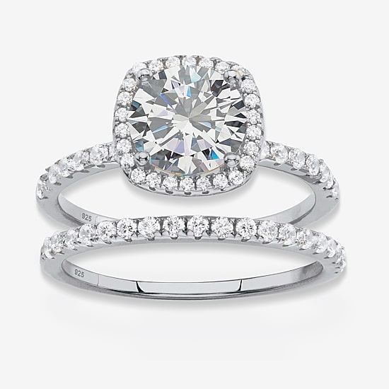 DiamonArt® Womens 2 3/4 CT. T.W. White Cubic Zirconia Platinum Over Silver Round Bridal Set