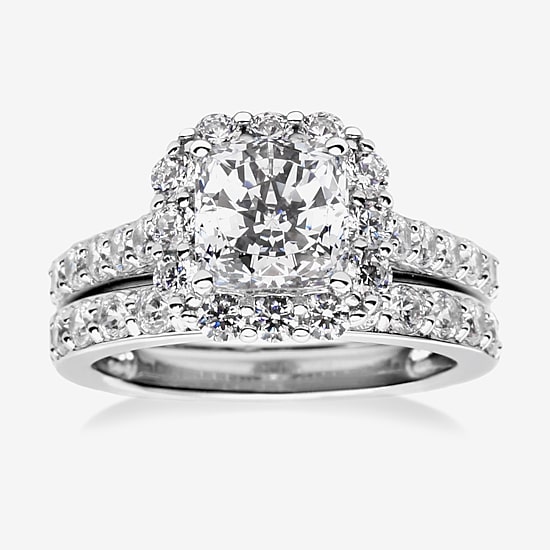 100 Facets by DiamonArt® 3.11 CT. T.W. Cubic Zirconia Halo Bridal Set