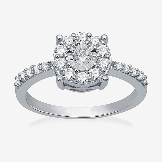 Womens 1/2 CT. T.W. Natural White Diamond Sterling Silver Halo Cocktail Ring