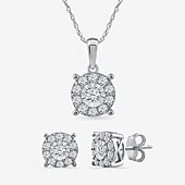 Womens 1 CT. T.W. Natural White Diamond Sterling Silver 2-pc