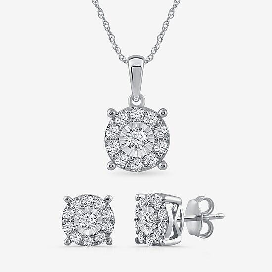 Womens 1 CT. T.W. Natural White Diamond Sterling Silver 2-pc. Jewelry Set