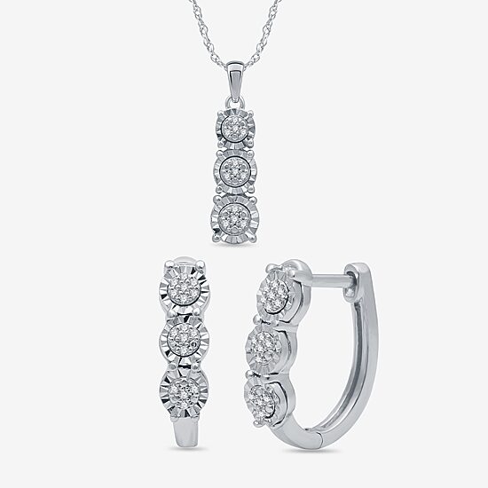 Womens 1/6 CT. T.W. Natural White Diamond Sterling Silver 2-pc. Jewelry Set