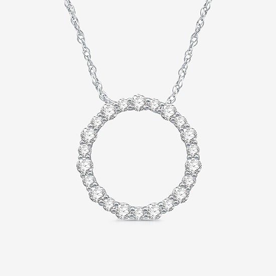 Womens 1 CT. T.W. Natural White Diamond Sterling Silver Circle 18 Inch Pendant Necklace