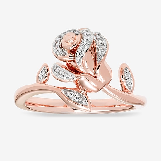 Enchanted Disney Fine Jewelry 1/10 CT.T.W. Natural Diamond 14K Rose Gold Over SIlver "Beauty and the Beast" Ring"