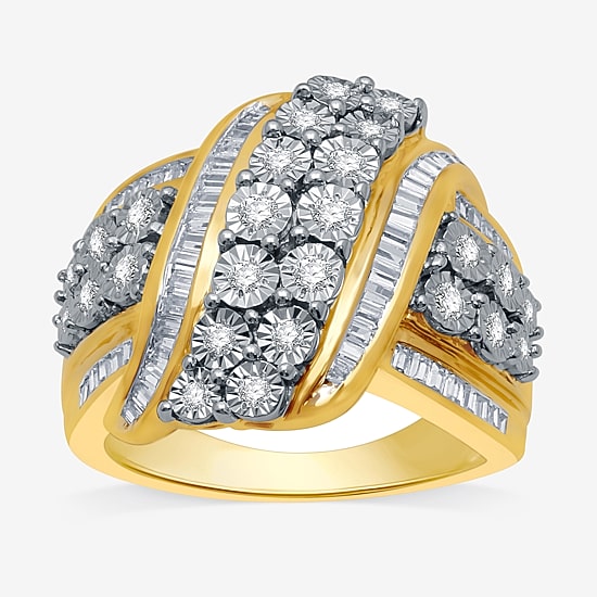 Womens 1 CT. T.W. Natural White Diamond  Cocktail Ring in Sterling Silver or 14K Gold Over Silver
