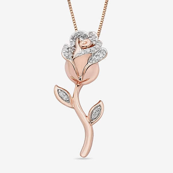 Enchanted Disney Fine Jewelry Womens 1/10 CT. T.W. Natural White Diamond Sterling Silver Flower 18 Inch Pendant Necklace