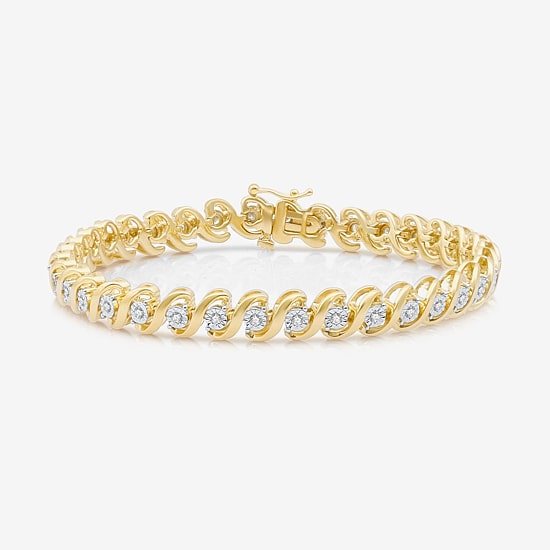Womens 1/2 CT.T.W. Natural Diamond 14k Gold Over SIlver Tennis Bracelet