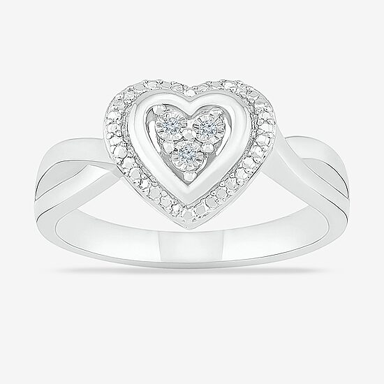 Womens Diamond Accent Natural White Diamond Sterling Silver Heart Cocktail Ring