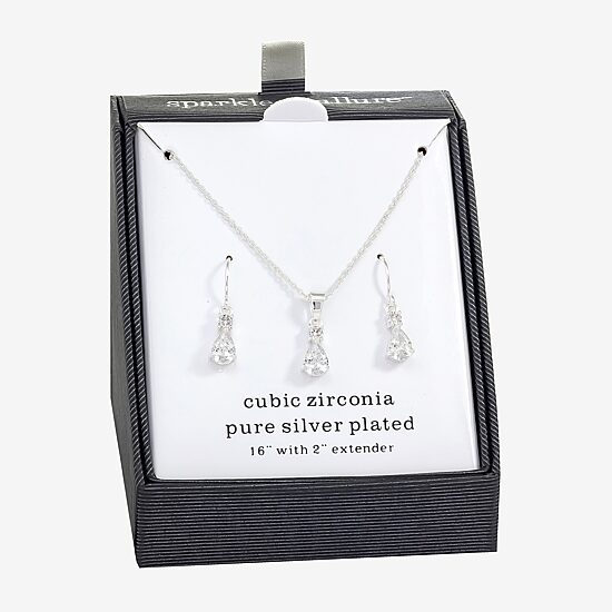 Sparkle Allure Womens Cubic Zirconia Pure Silver Over Brass 2-pc. Jewelry Set