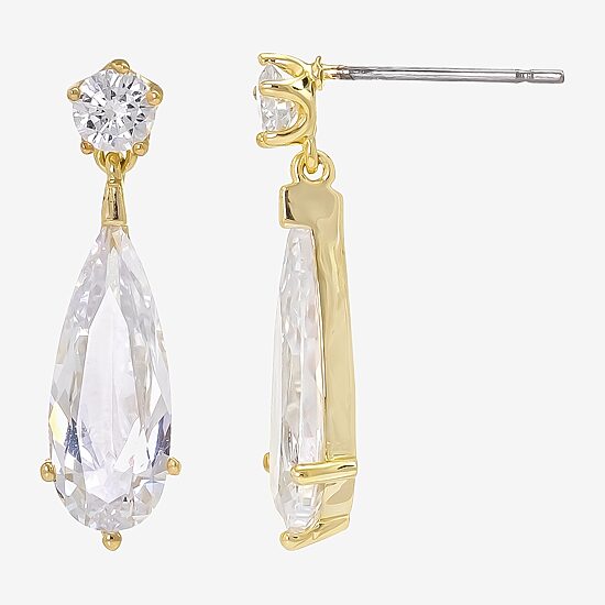 Sparkle Allure Womens Cubic Zirconia 14K Gold Over Brass Oblong Drop Earrings