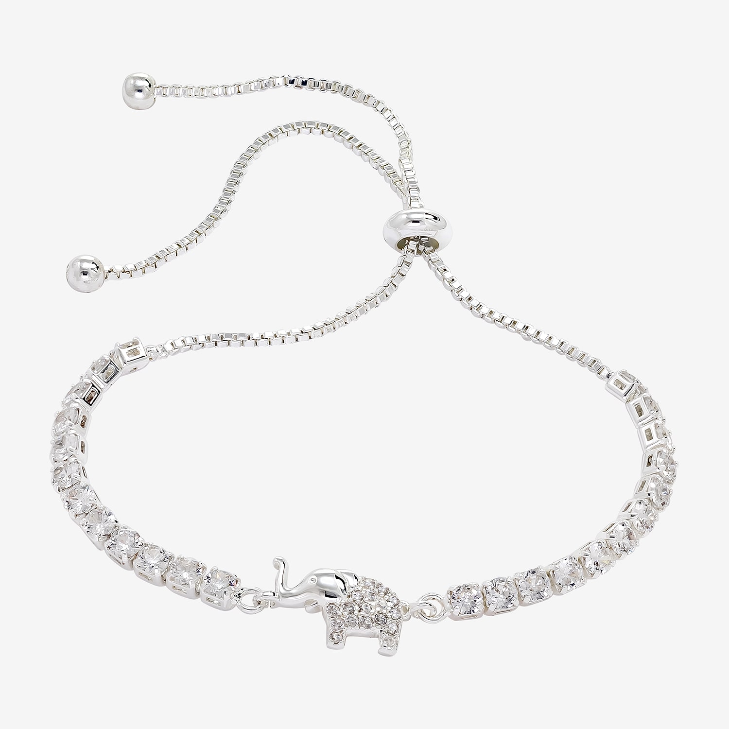 Sparkle Allure Elephant Womens Cubic Zirconia Bolo Bracelet