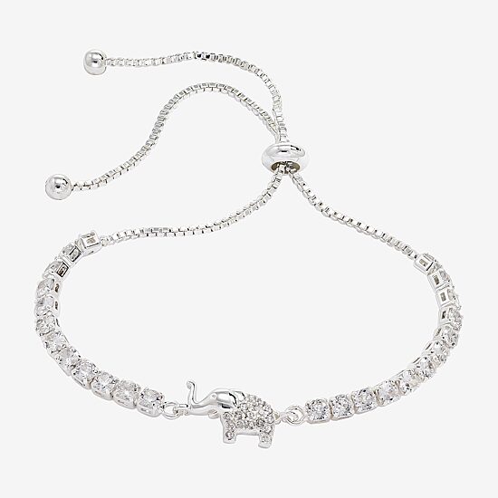 Sparkle Allure Elephant Womens Cubic Zirconia Bolo Bracelet