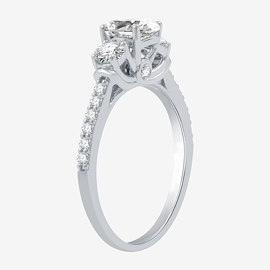 Signature By Modern Bride (H-I / I1) Womens 1 1/4 CT. T.W. Lab Grown White Diamond 10K Gold Oval Side Stone 3-Stone Engagement Ring
