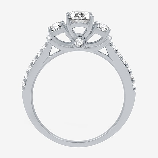 Signature By Modern Bride (H-I / I1) Womens 1 1/4 CT. T.W. Lab Grown White Diamond 10K Gold Oval Side Stone 3-Stone Engagement Ring
