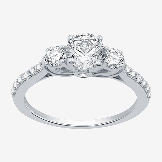 (H-I / I1) Womens 1 1/4 CT. T.W. Lab Grown White Diamond 10K Gold Round Side Stone 3-Stone Engagement Ring