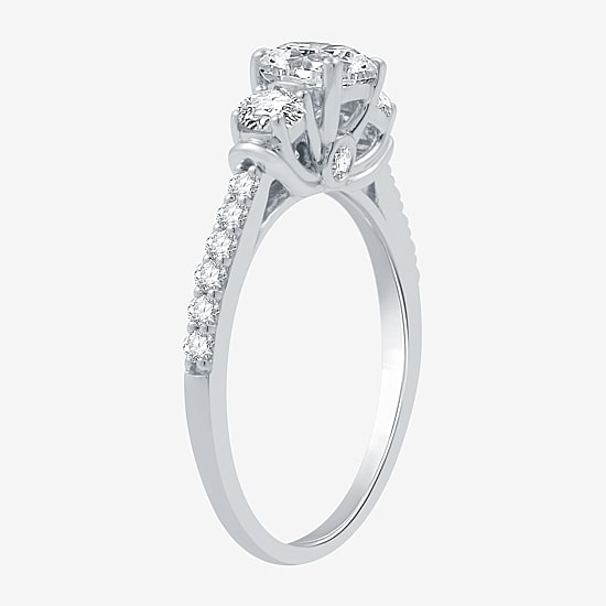 (H-I / I1) Womens 1 1/4 CT. T.W. Lab Grown White Diamond 10K Gold Round Side Stone 3-Stone Engagement Ring