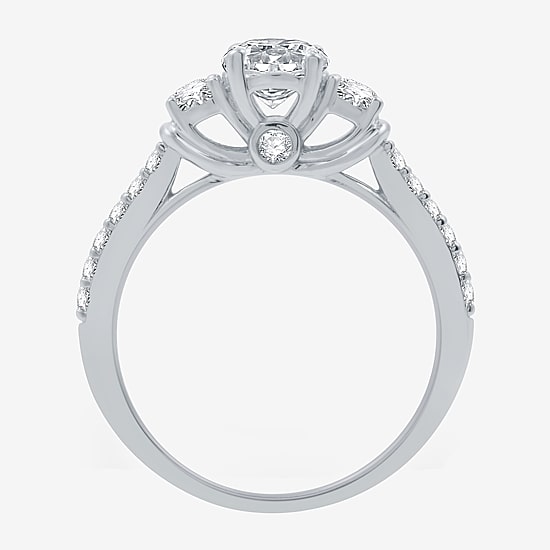 (H-I / I1) Womens 1 1/4 CT. T.W. Lab Grown White Diamond 10K Gold Round Side Stone 3-Stone Engagement Ring
