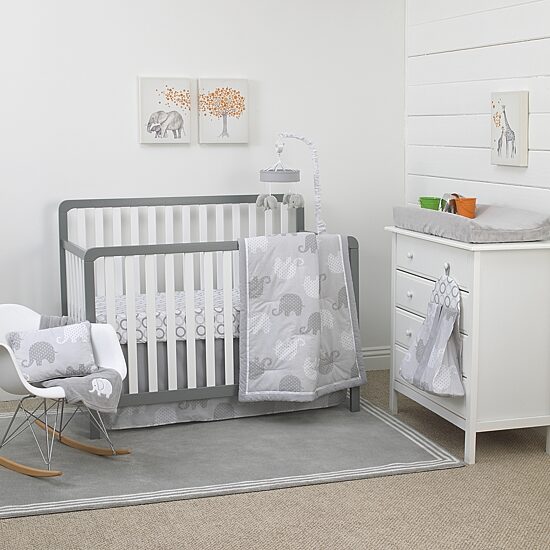 Nojo Gray Elephant 8-pc. Crib Bedding Set
