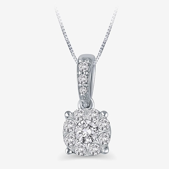 Womens 1/4 CT. T.W. Natural White Diamond 10K Gold Round 18 Inch Pendant Necklace