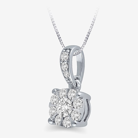 Womens 1/4 CT. T.W. Natural White Diamond 10K Gold Round 18 Inch Pendant Necklace