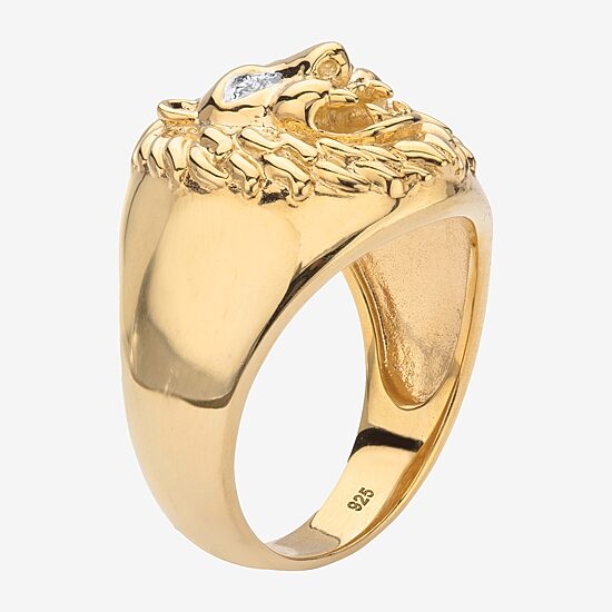 Mens Diamond Accent Natural White Diamond 18K Gold Over Silver Fashion Ring