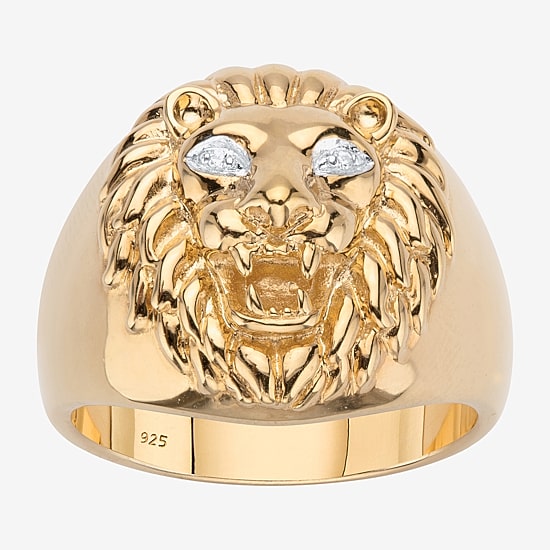 Mens Diamond Accent Natural White Diamond 18K Gold Over Silver Fashion Ring