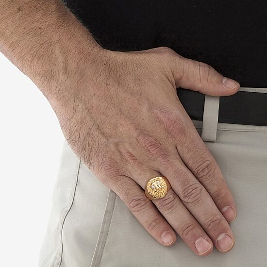 Mens Diamond Accent Natural White Diamond 18K Gold Over Silver Fashion Ring