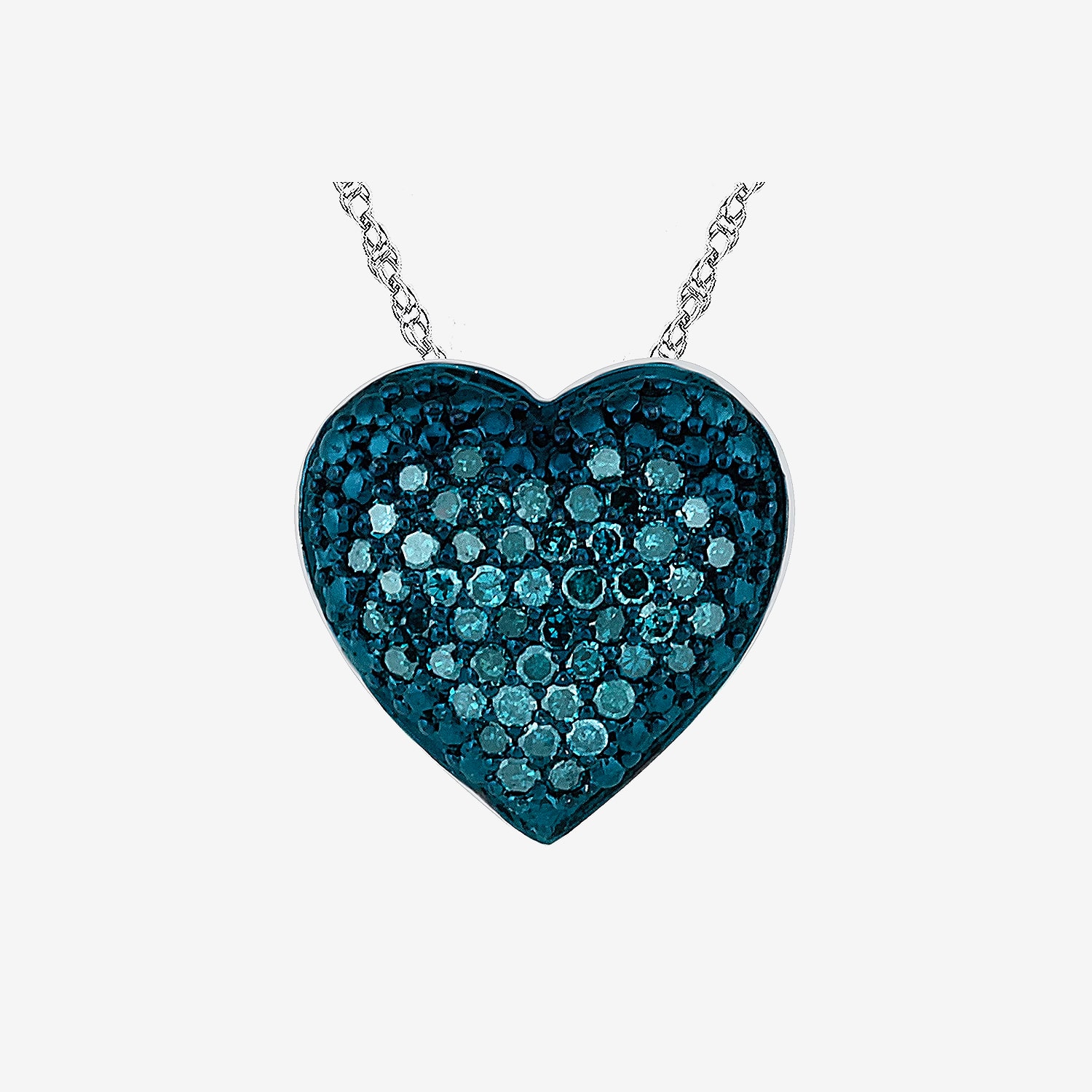 Womens 1/5 CT. Natural Blue Diamond Sterling Silver Heart 18 Inch Pendant Necklace