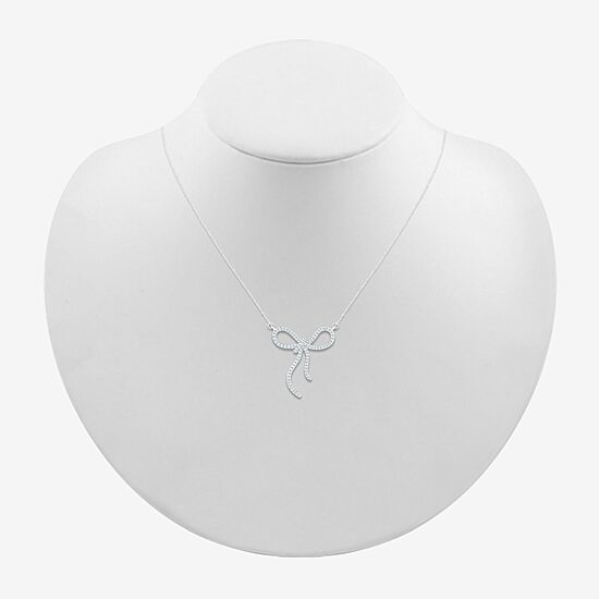 Womens 1/8 CT. T.W. Natural White Diamond Sterling Silver Bow 18 Inch Pendant Necklace