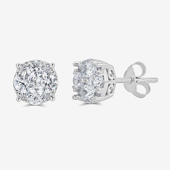 3/4 CT. T.W. Natural White Diamond Sterling Silver 6.4mm Stud Earrings