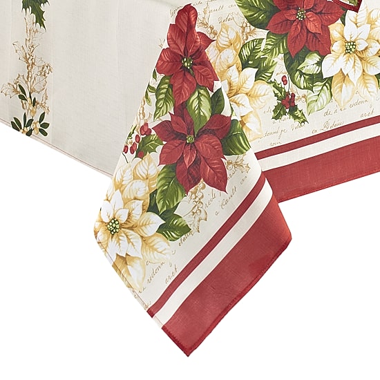 Threadmade Red White Poinsettia 60x84 Tablecloth
