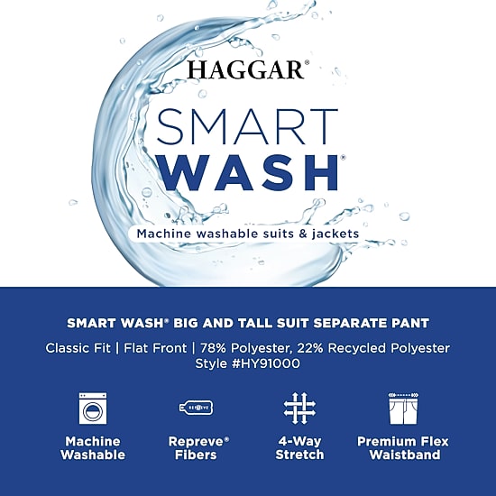 Haggar Smart Wash With Repreve Mens Big and Tall Classic Fit Flat Front Suit Pant