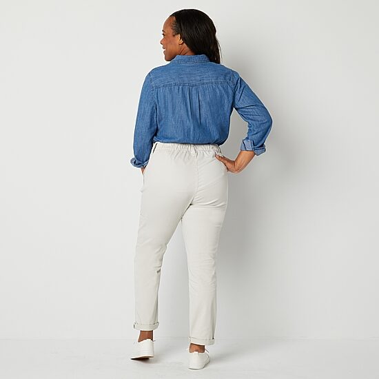 St. John's Bay Womens Adaptive Easy-on + Easy-off Seated Wear Slim Mid Rise Trouser