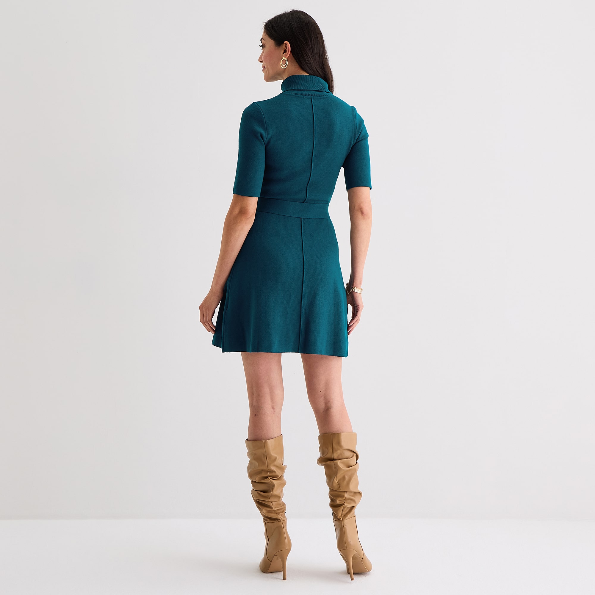 Willow Glenn Womens Short Sleeve Belted Sweater Dress