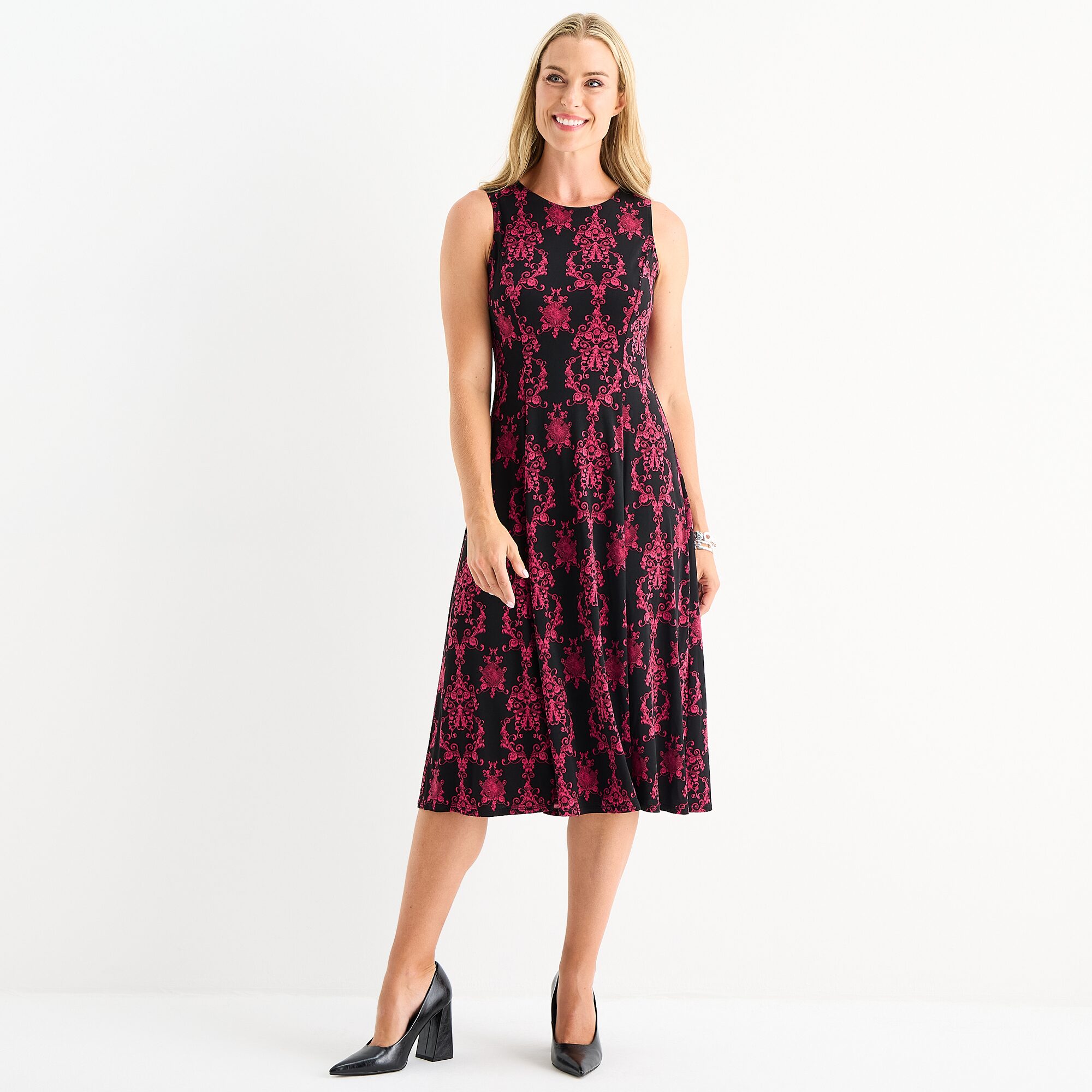 Danny & Nicole Womens Midi Damask Jacket Dress