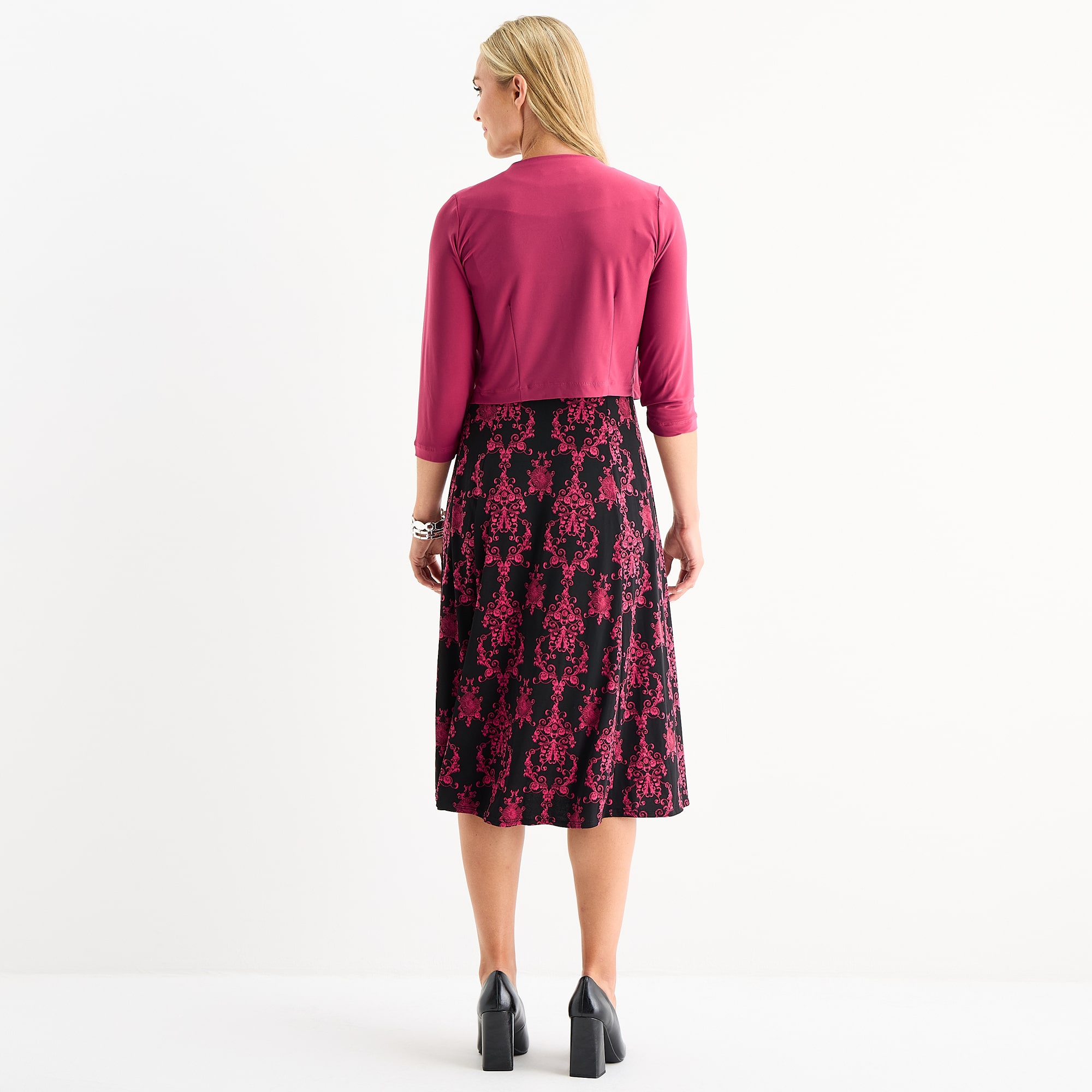 Danny & Nicole Womens Midi Damask Jacket Dress