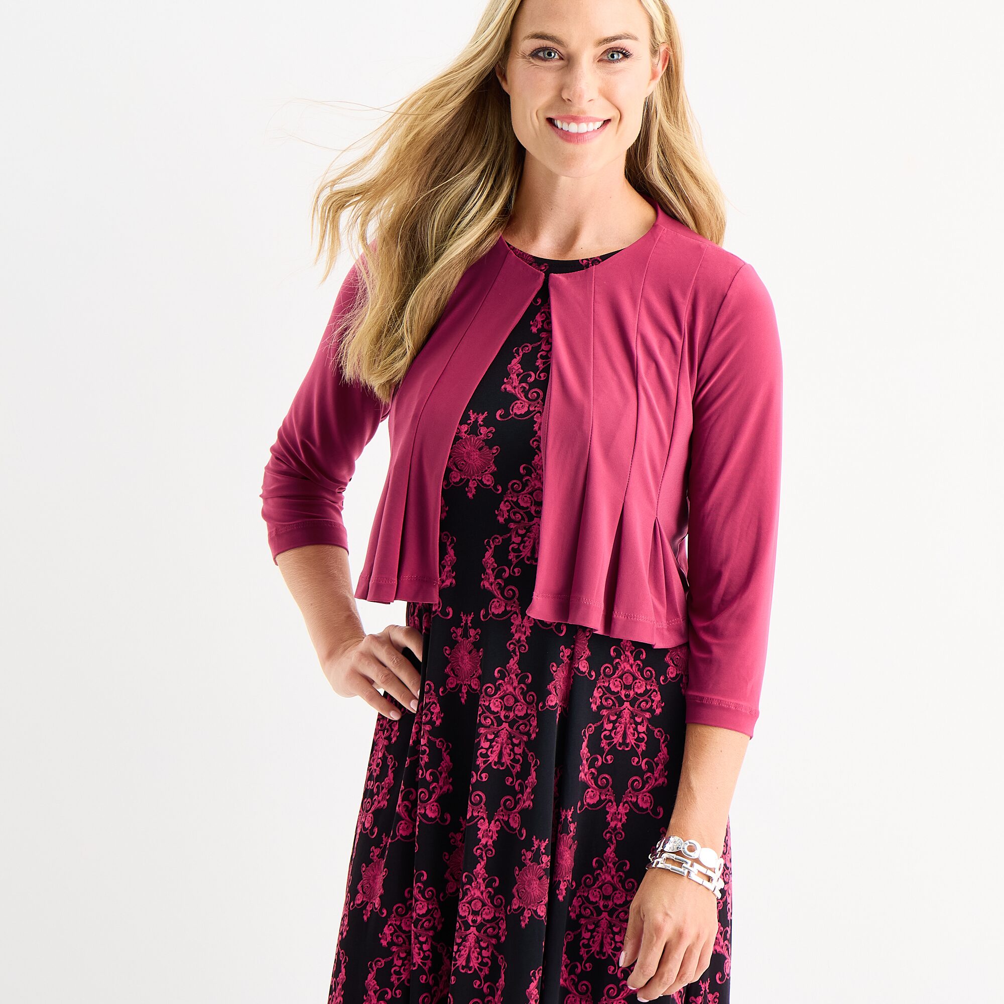 Danny & Nicole Womens Midi Damask Jacket Dress