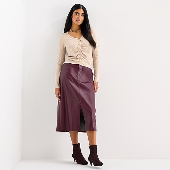 a.n.a Womens High Rise Long Faux Leather Pencil Skirt