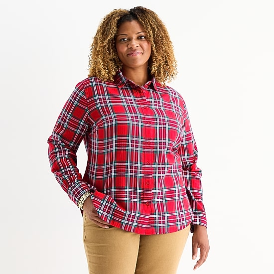 St. John's Bay Womens Plus Long Sleeve Blouse