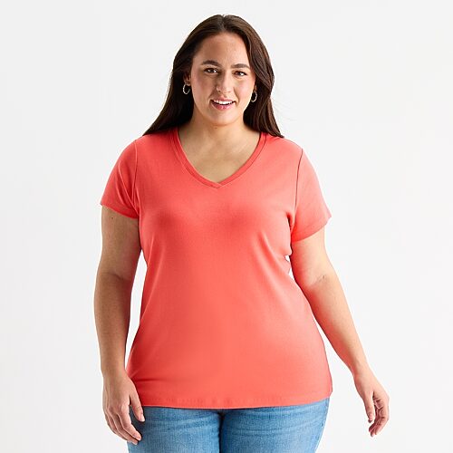 St. John's Bay Womens Plus V Neck Short Sleeve T-Shirt, 0x, Purple