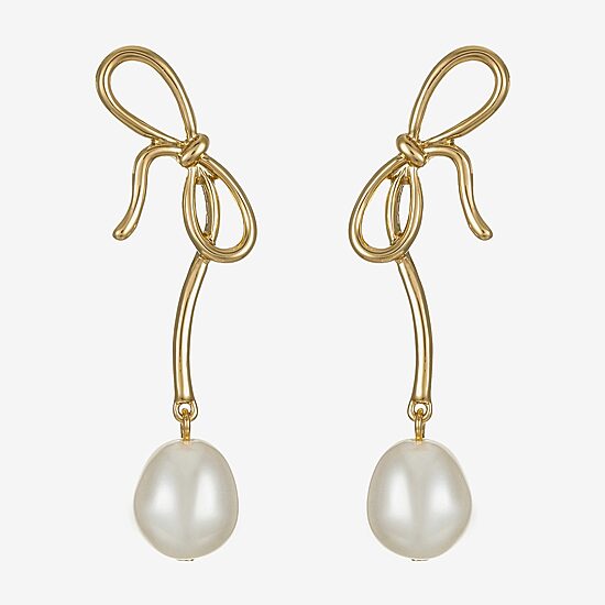 Bijoux Bar Womens Simulated Pearl Bow Hypoallergenic Drop Earrings