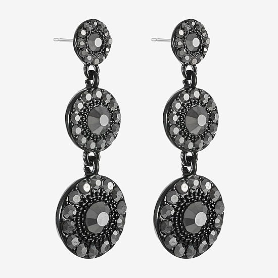 Mixit Black Womens Gray Glass Round Hypoallergenic Drop Earrings
