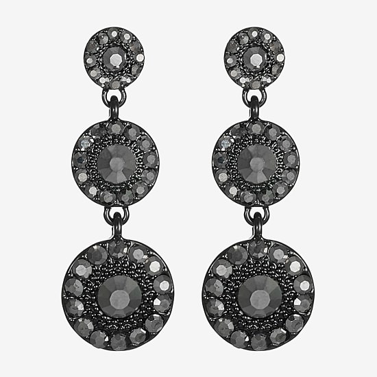 Mixit Black Womens Gray Glass Round Hypoallergenic Drop Earrings